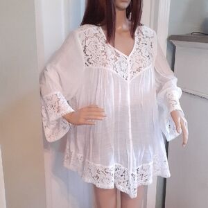 Zac And Rachel Lace And Crochet Dainty White Cottagecore Top Sz 1X